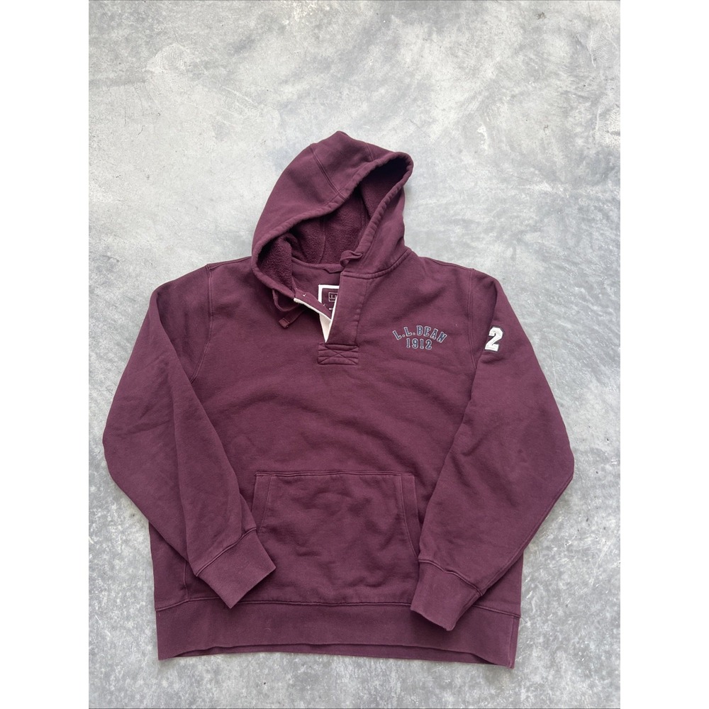 L.L.Bean Burgundy Pullover Sweatshirt Hooded Size Large
